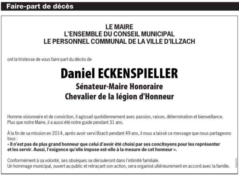 Avis de décès de Daniel Eckenspieller